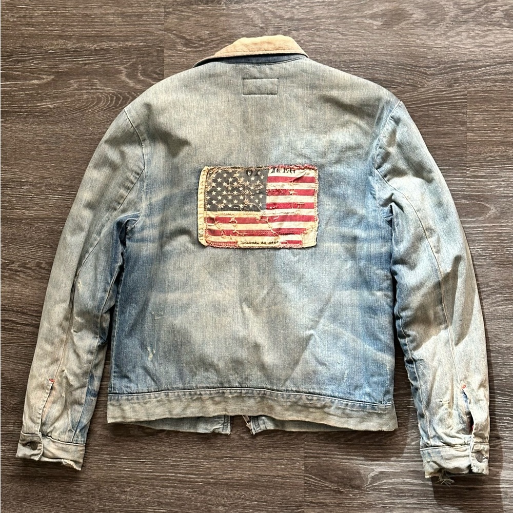 Denim & Supply (Ralph Lauren) Distressed Americana Corduroy Collar Denim Jacket